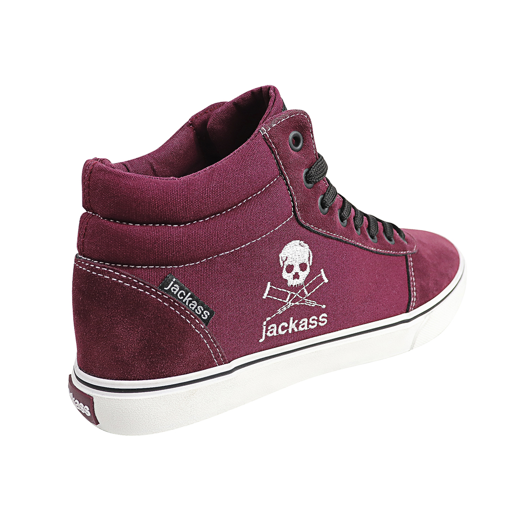Zapatillas Unisex Jackass Crazy Action Caña Alta Vulcanizadas Burdeo-Blanco