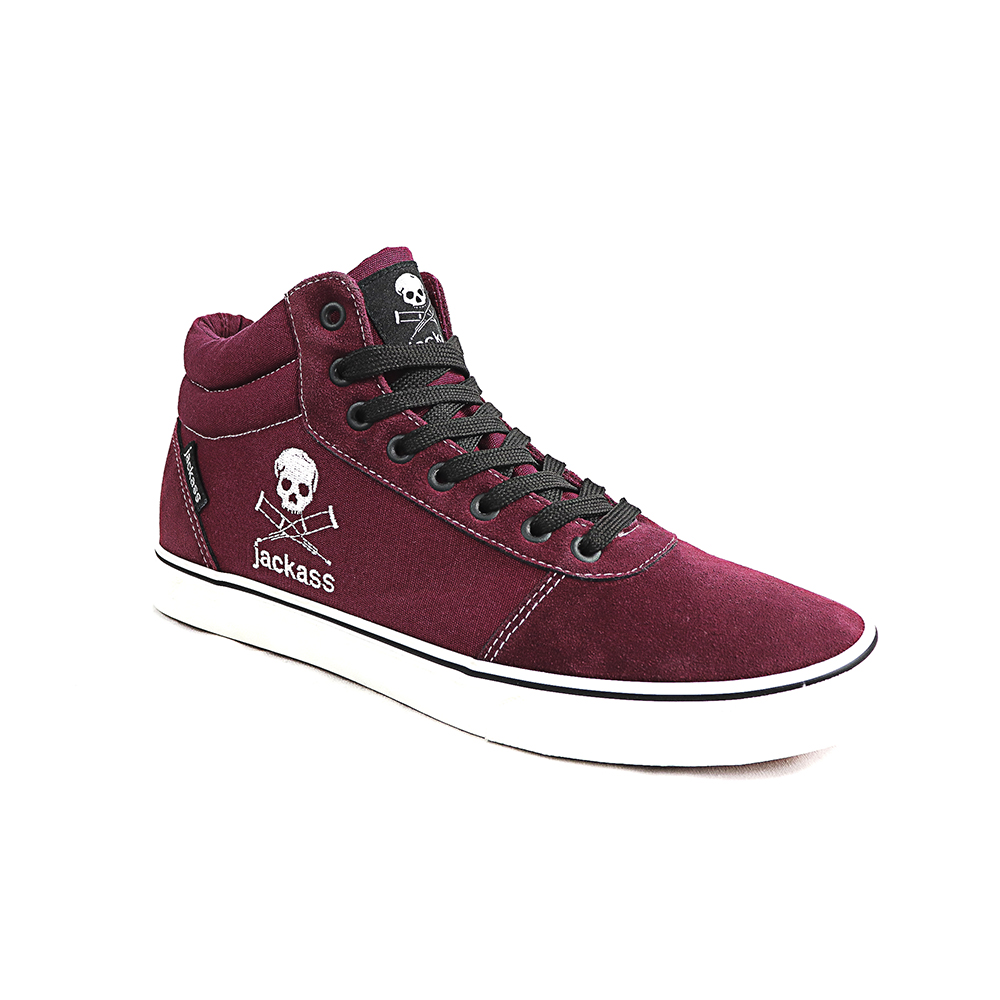 Zapatillas Unisex Jackass Crazy Action Caña Alta Vulcanizadas Burdeo-Blanco
