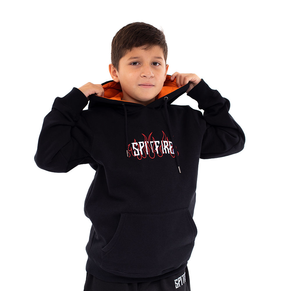 Poleron canguro con capucha de niño spitfire long fit fire negro