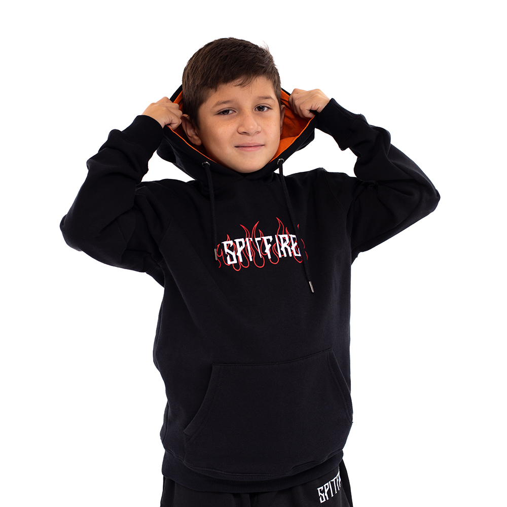Poleron canguro con capucha de niño spitfire long fit fire negro