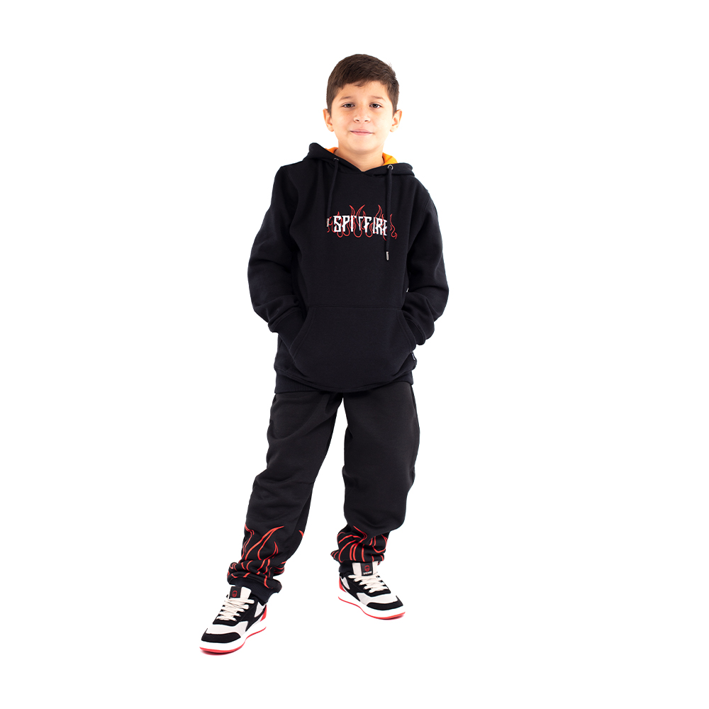 Poleron canguro con capucha de niño spitfire long fit fire negro