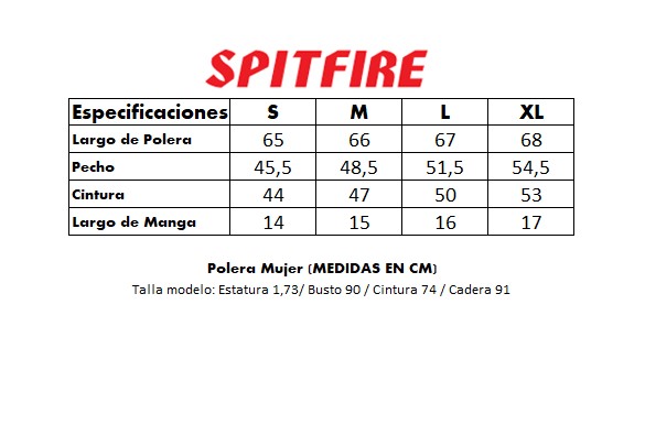 Polera manga corta mujer spitfire ride the fire negro