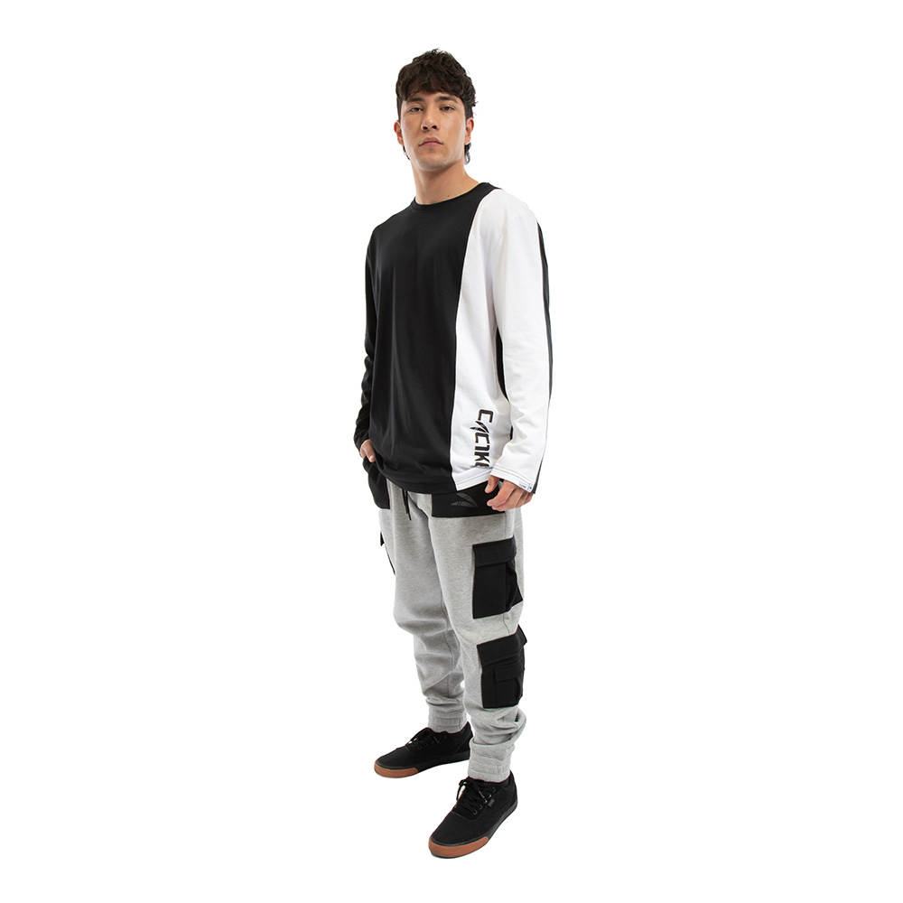 Polera Cac1ke Manga Larga Negro Blanco