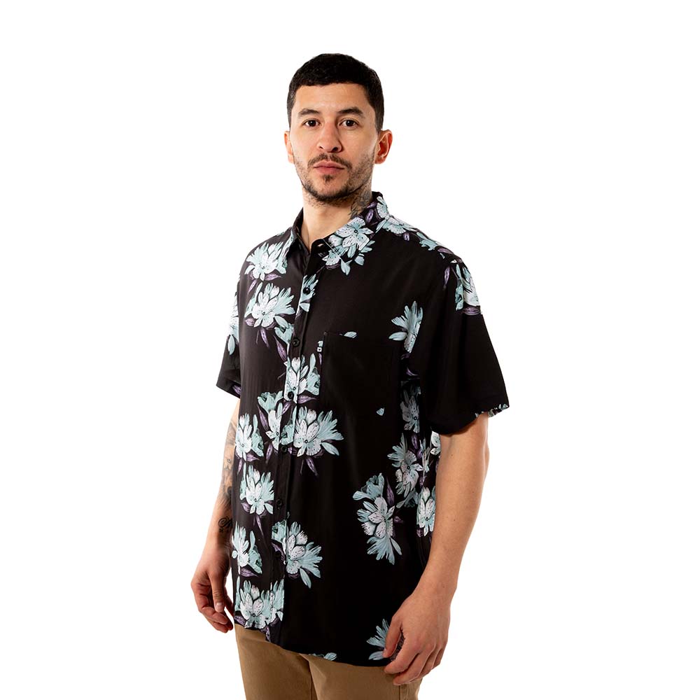 Camisa Manga Corta Hombre Florida Negro Hang Loose