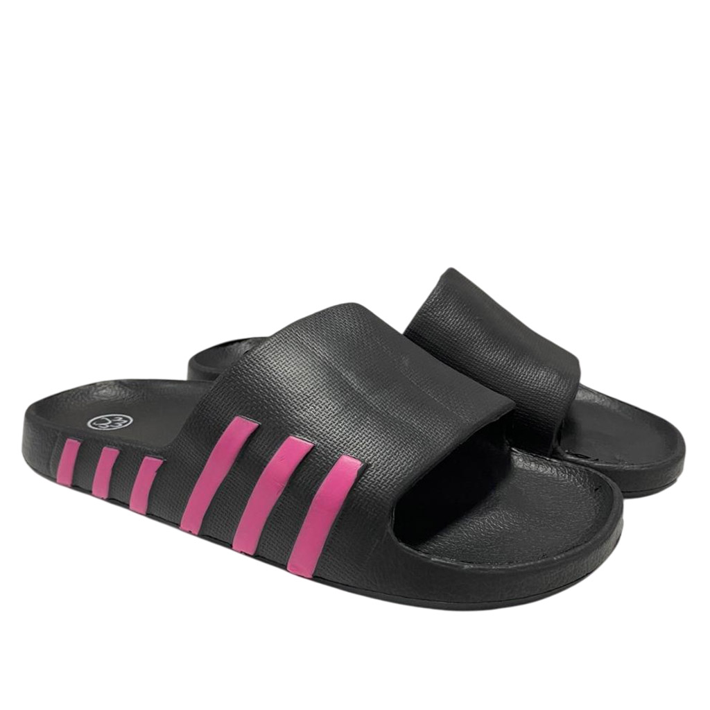 Sandalia Negro Fucsia Mujer
