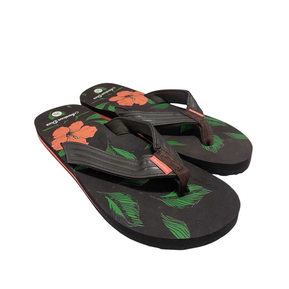 Sandalia Negro Naranja Mujer Floral