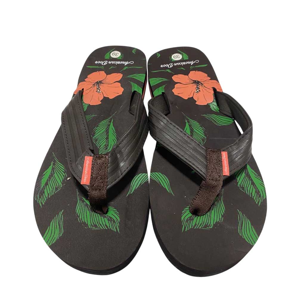 Sandalia Negro Naranja Mujer Floral