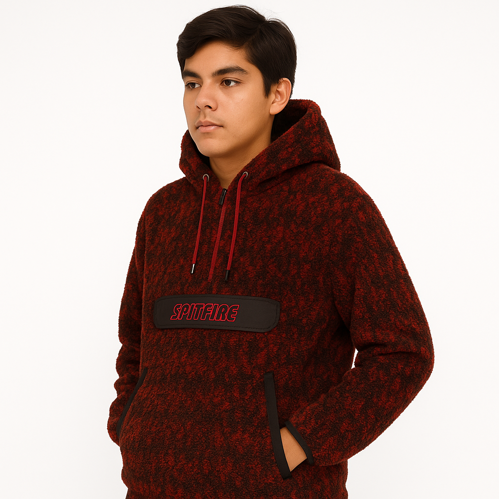 Polerón Sherpa Con Capucha Niño Spitfire 360° Half Zipper Burdeo Negro