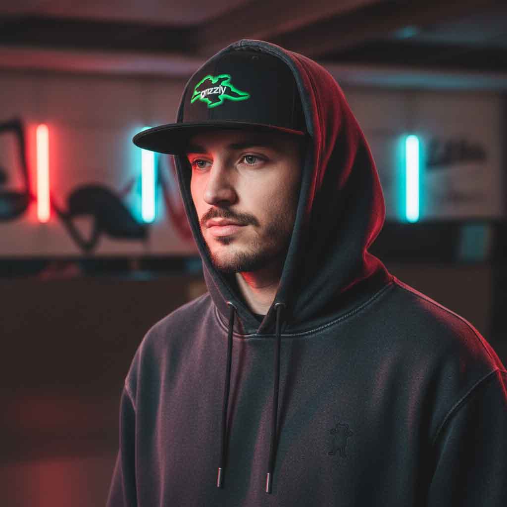 Jockey High Beam Snapback Hat Bear Print + Grizzly Word Embroidery Flat