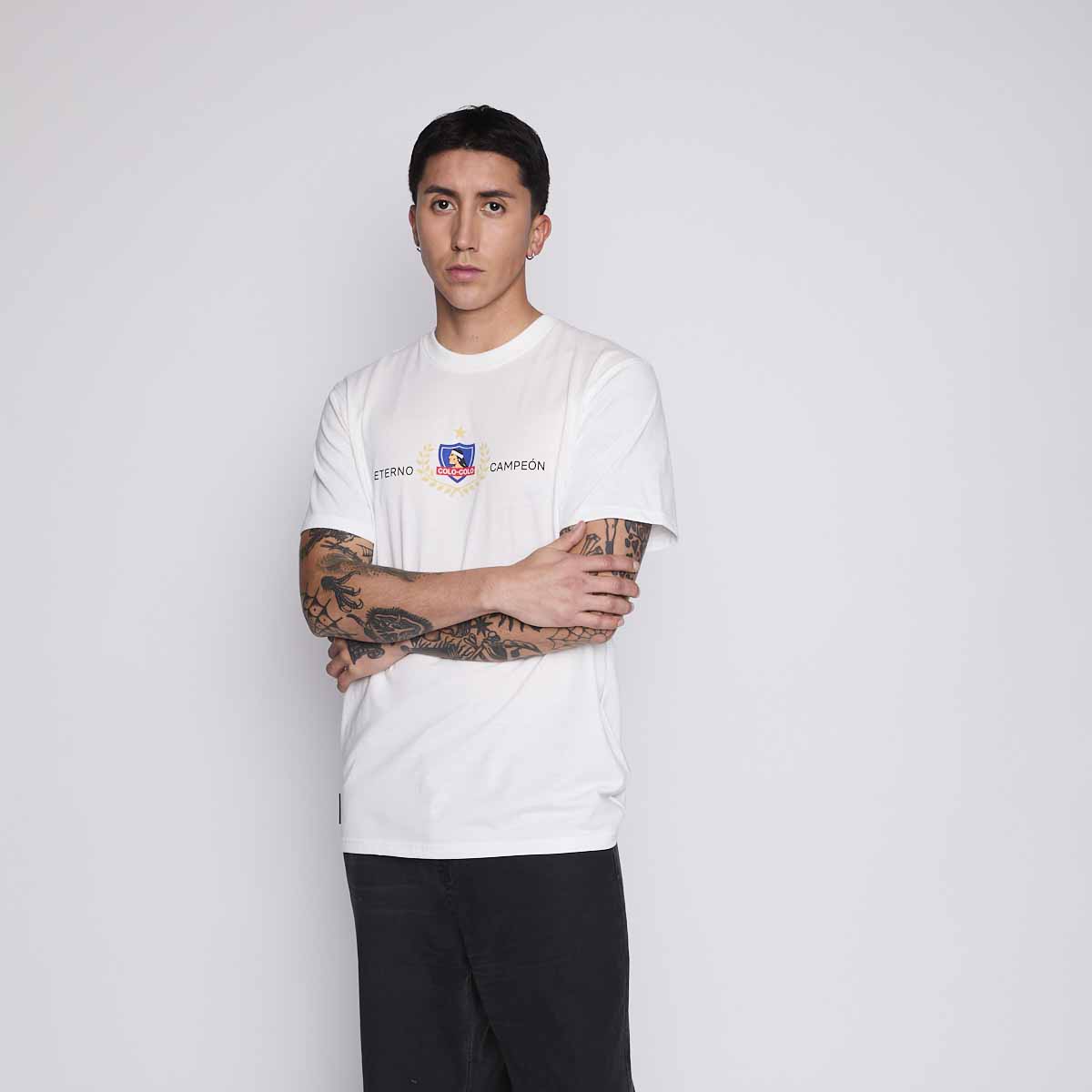 Polera Colo Colo Urbano Hombre Eterno Campeón Blanco