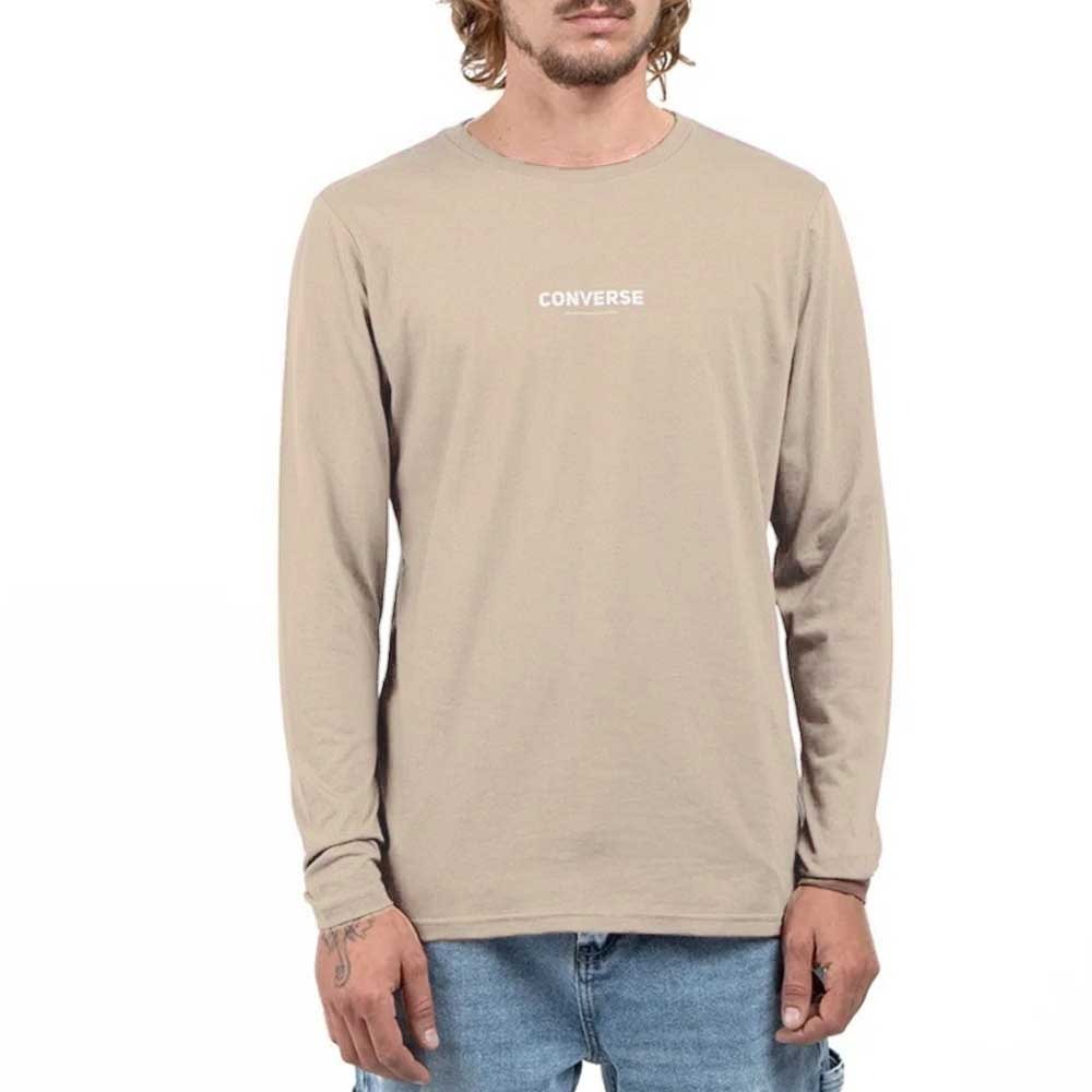 Polera Manga Larga Hombre Beige Line Converse
