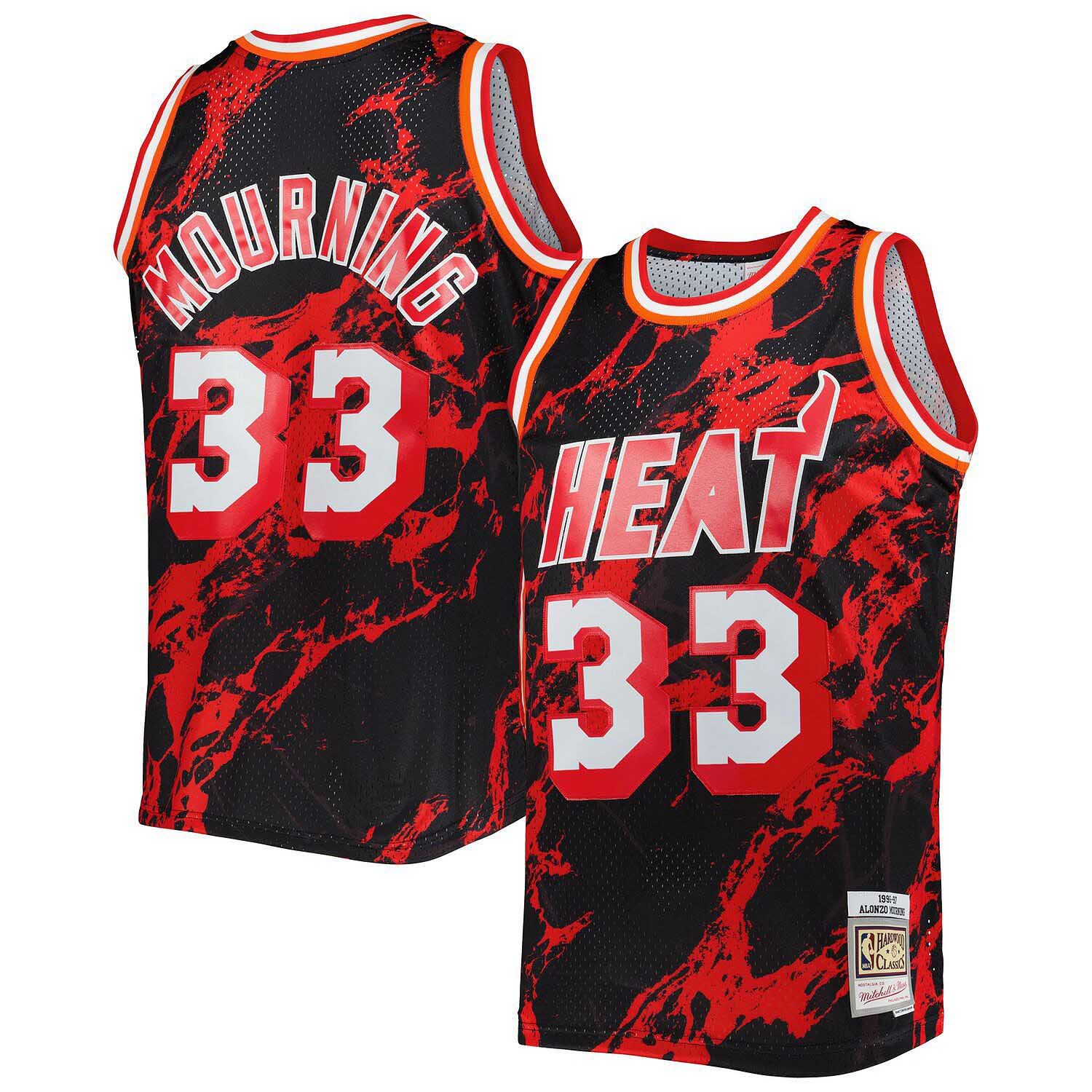 Camiseta Mitchell and Ness Miami Heat Alonzo Mourning 33 Marble