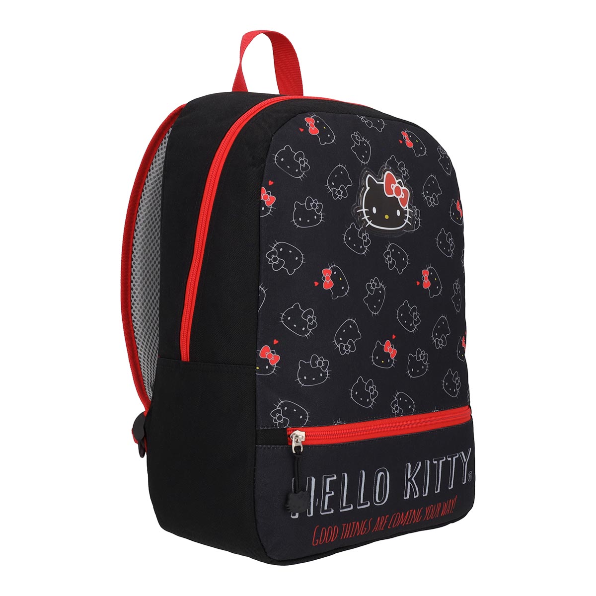 Mochila Hello Kitty Juvenil Negro Rojo