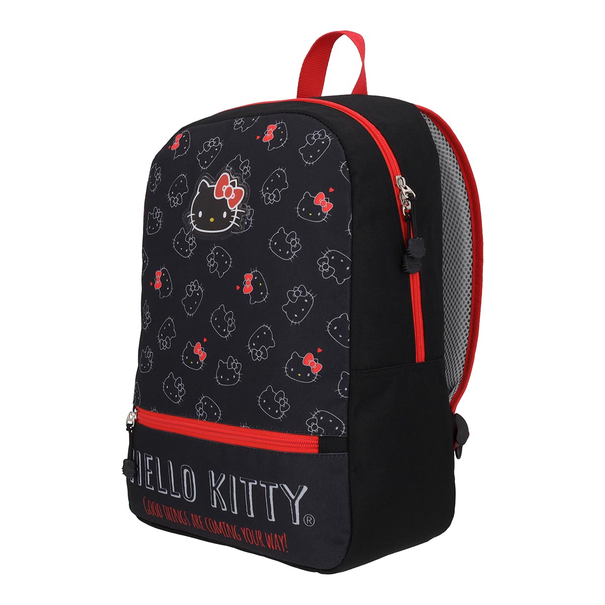 Mochila Hello Kitty Juvenil Negro Rojo