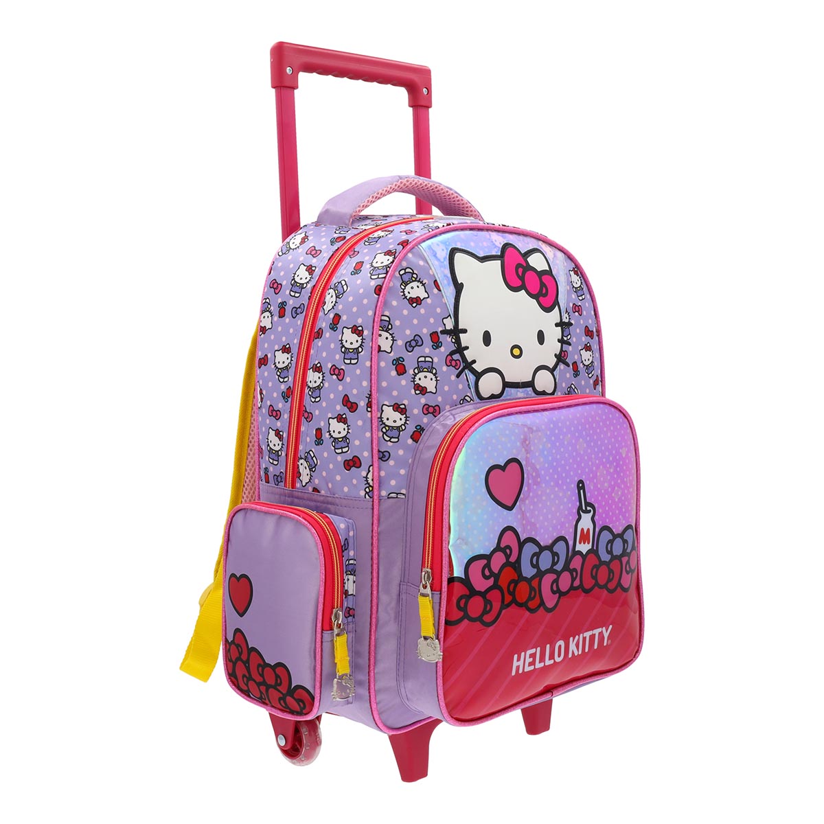 Mochila Hello Kitty Infantil Rueditas Rojo