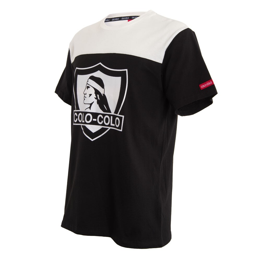 Polera Colo Colo Urbano Blanco y Negro Escudo Front
