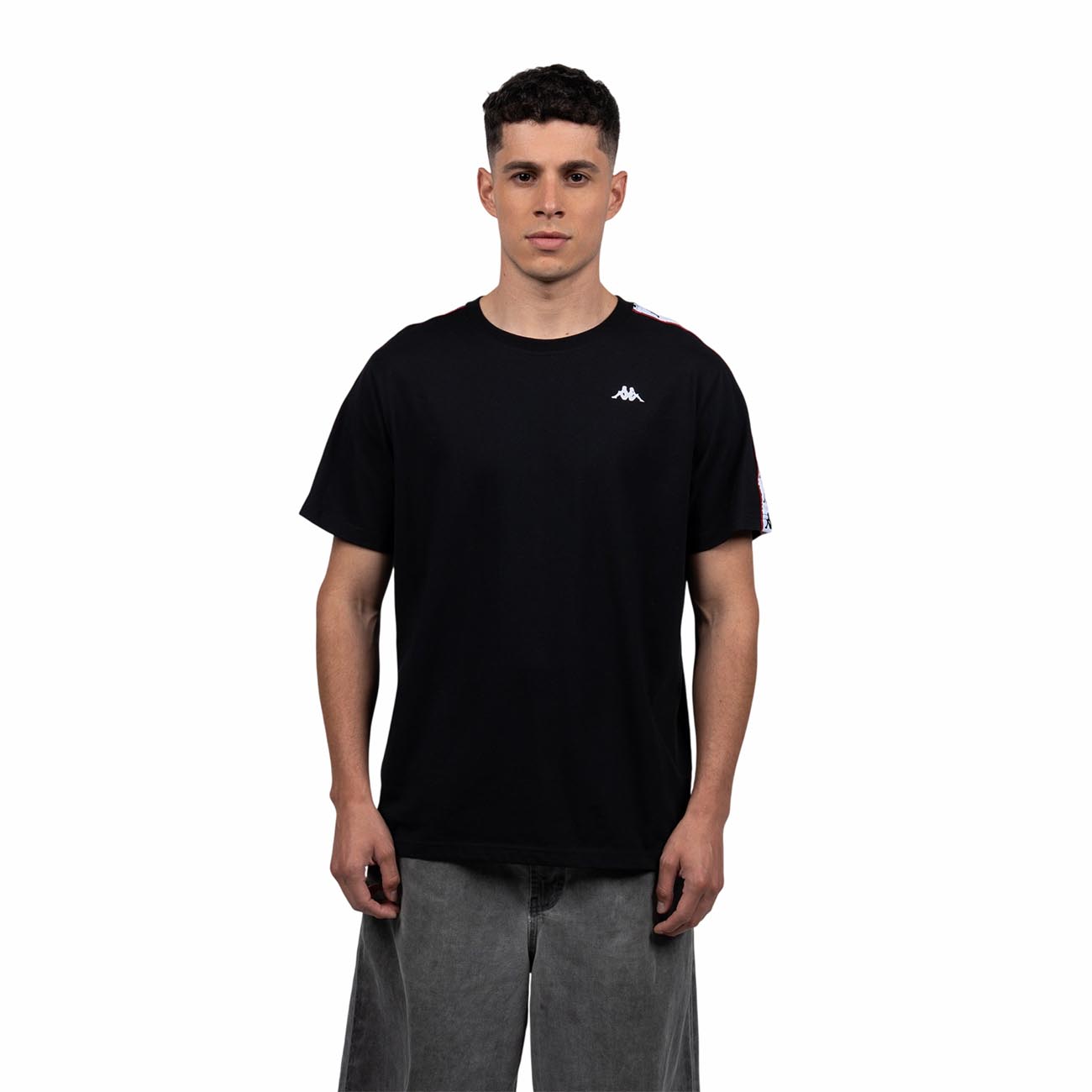 Polera Kappa Hombre Black Banda White i26