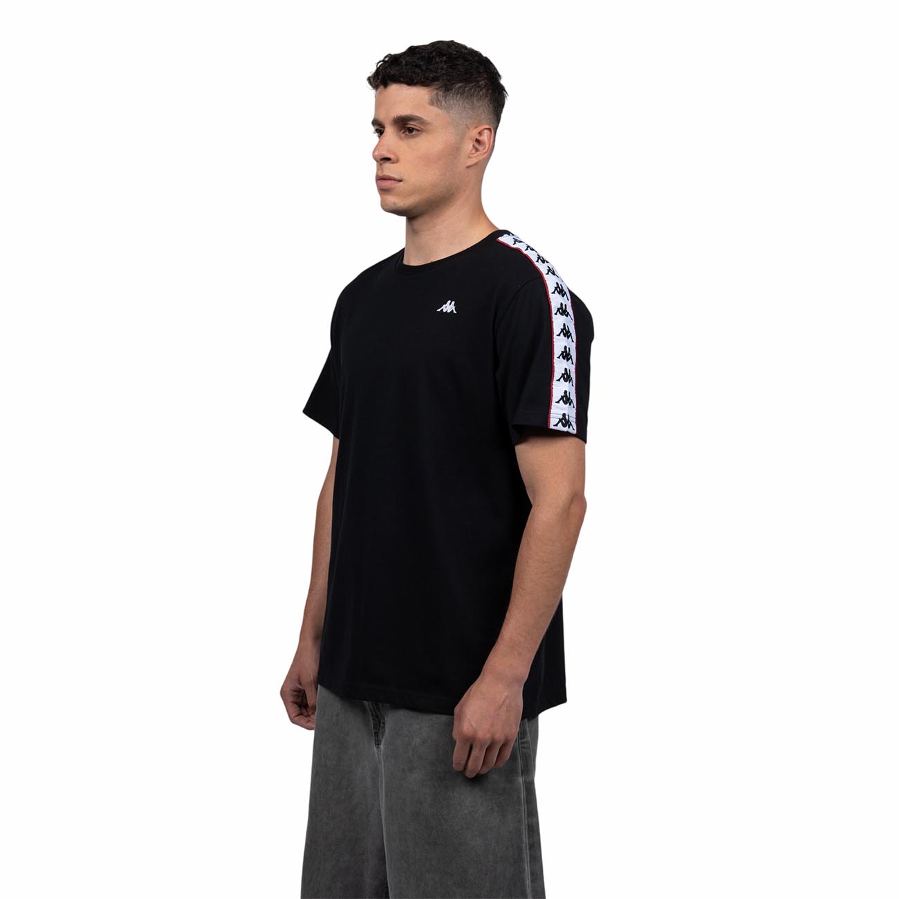 Polera Kappa Hombre Black Banda White i26