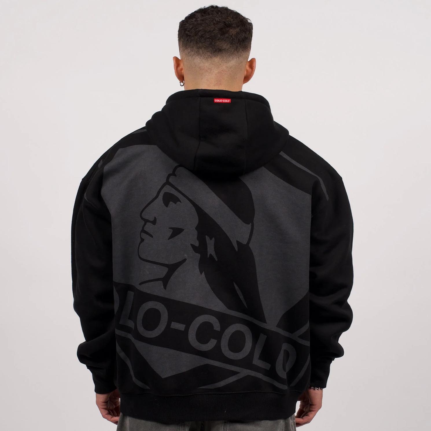 Poleron Hombre Colo Colo Urbano Full Zipper Negro Logo Grande