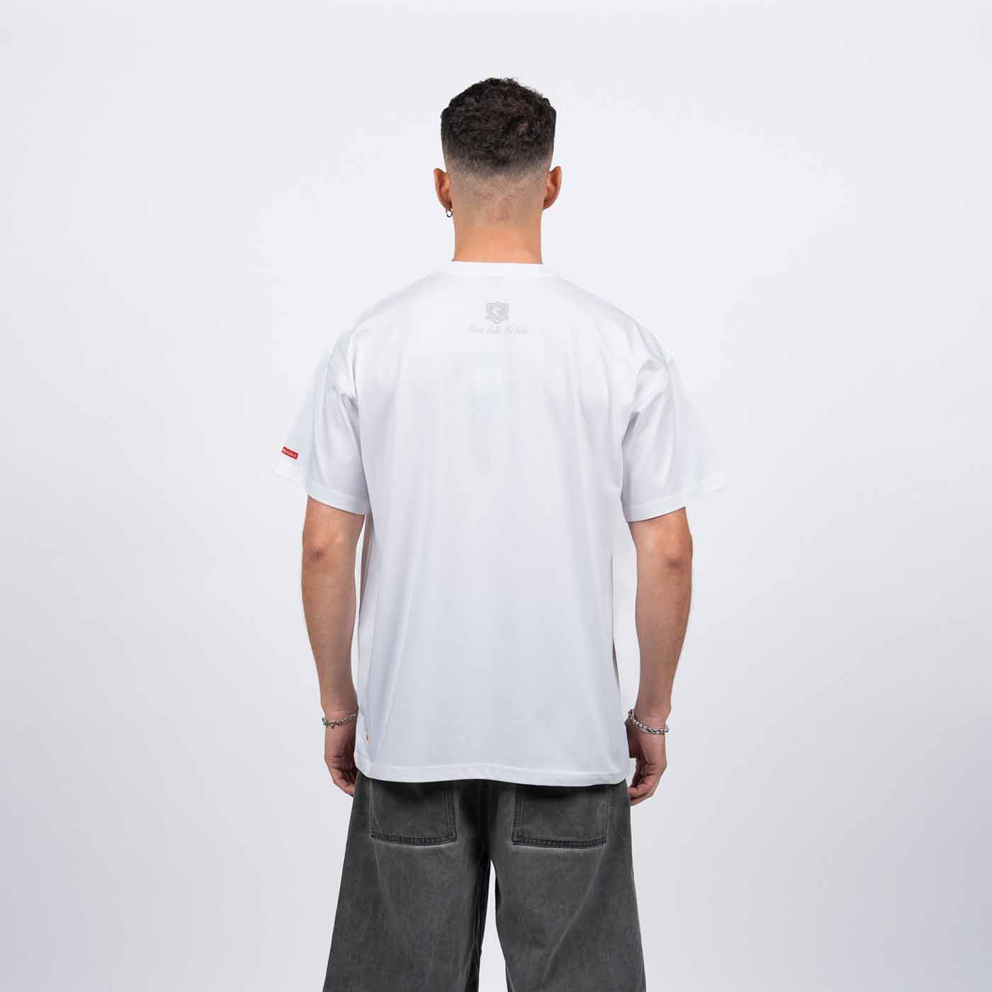 Polera Hombre Colo Colo Urbano Blanco Oversize Escudo Pequeño Gris