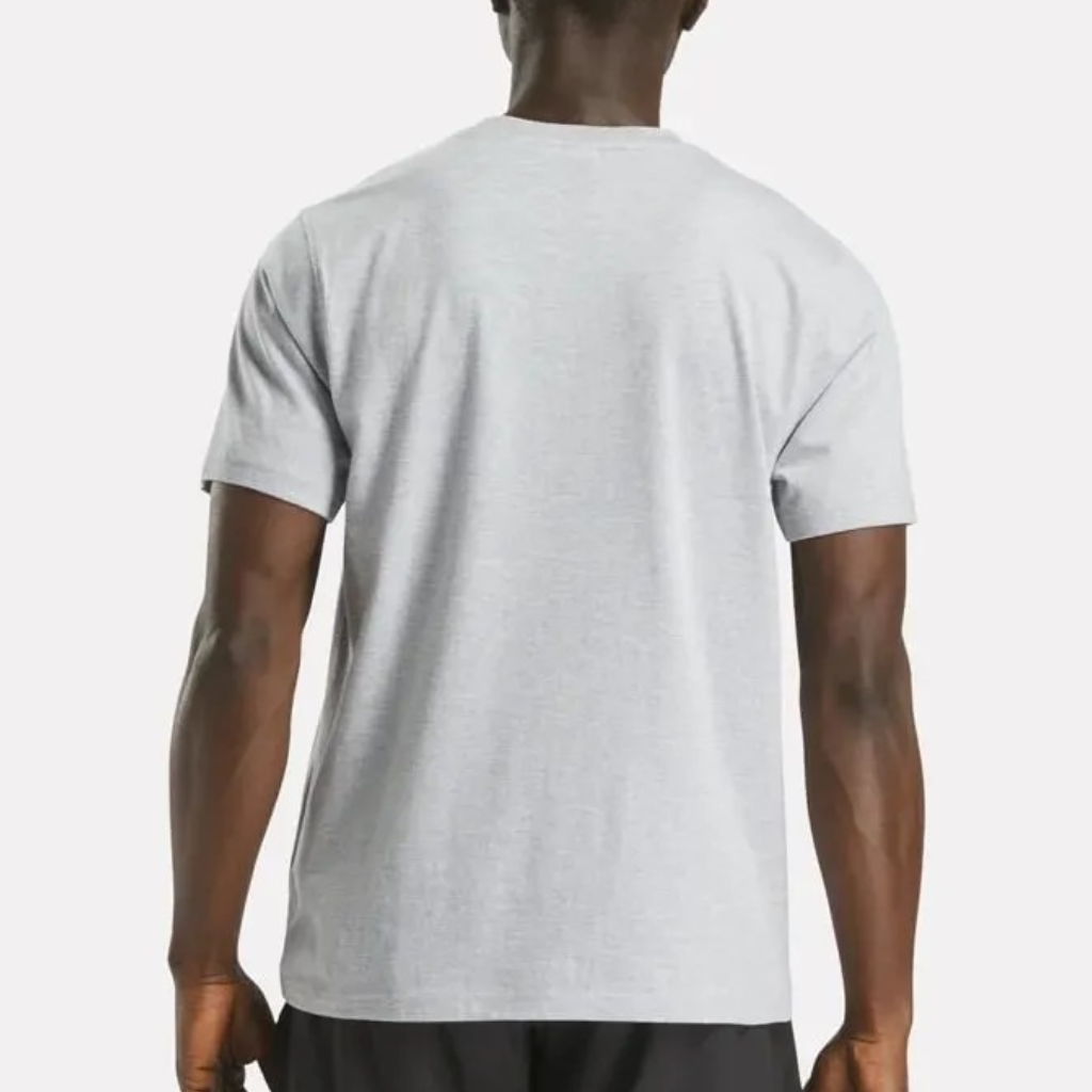 Polera Hombre Reebok Deportiva Algodón Logo Frontal Gris Melange
