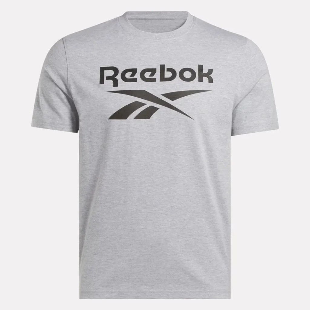 Polera Hombre Reebok Deportiva Algodón Logo Frontal Gris Melange
