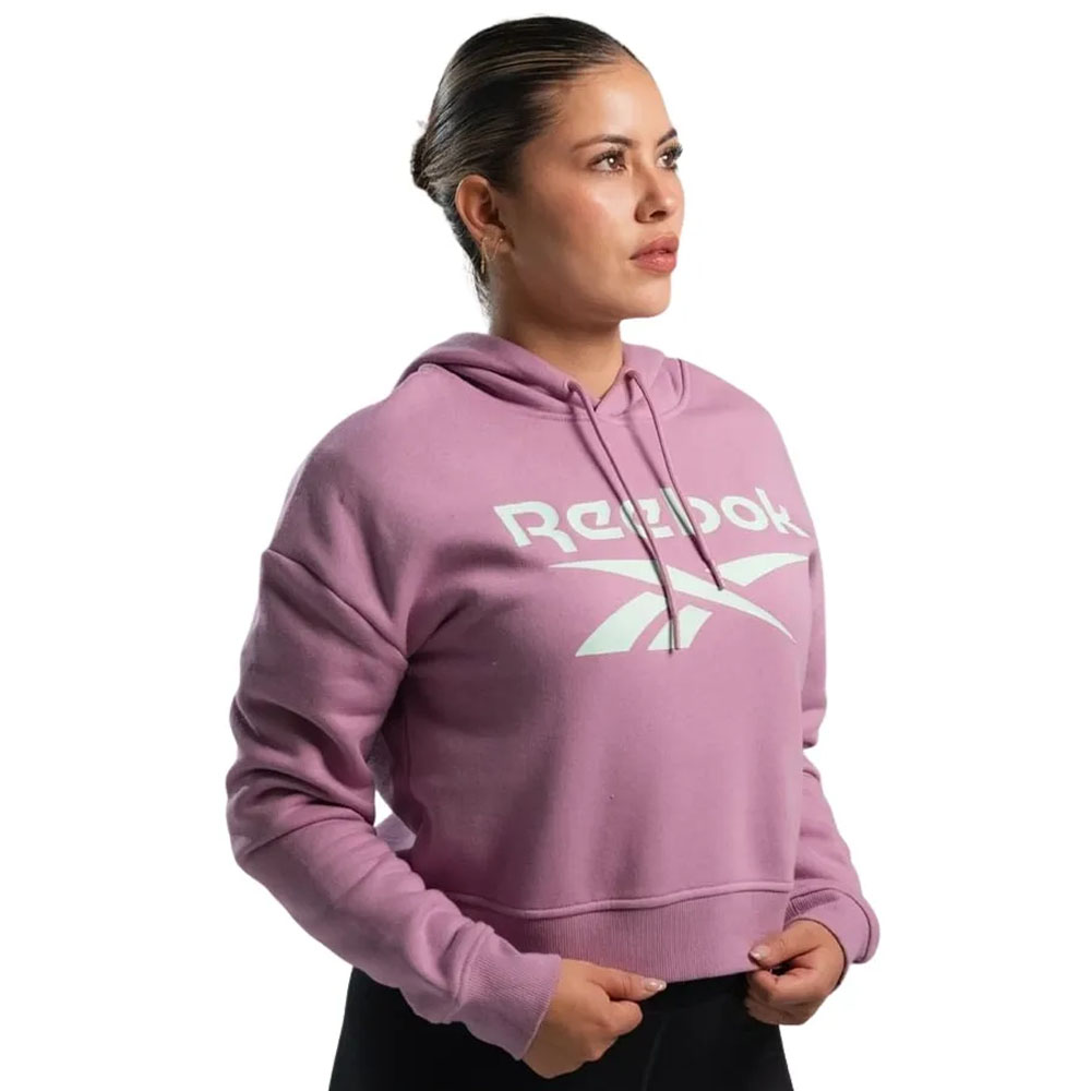 Polerón Corto Hoodie c/ Capucha Mujer Reebok Classics Big Logo Fleece Gris Rosado