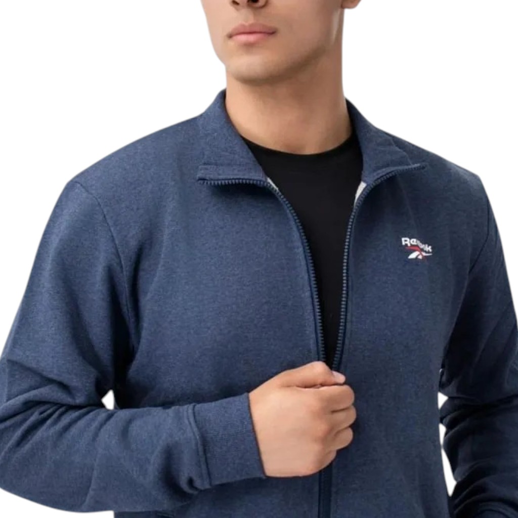 Polerón Reebok Deportivo Hombre Azul Navy Cierre Completo
