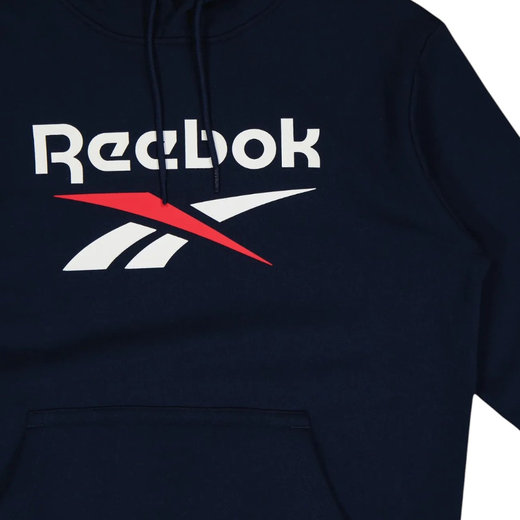 Polerón Hoodie Hombre Reebok Azul Navy  Logo Blanco