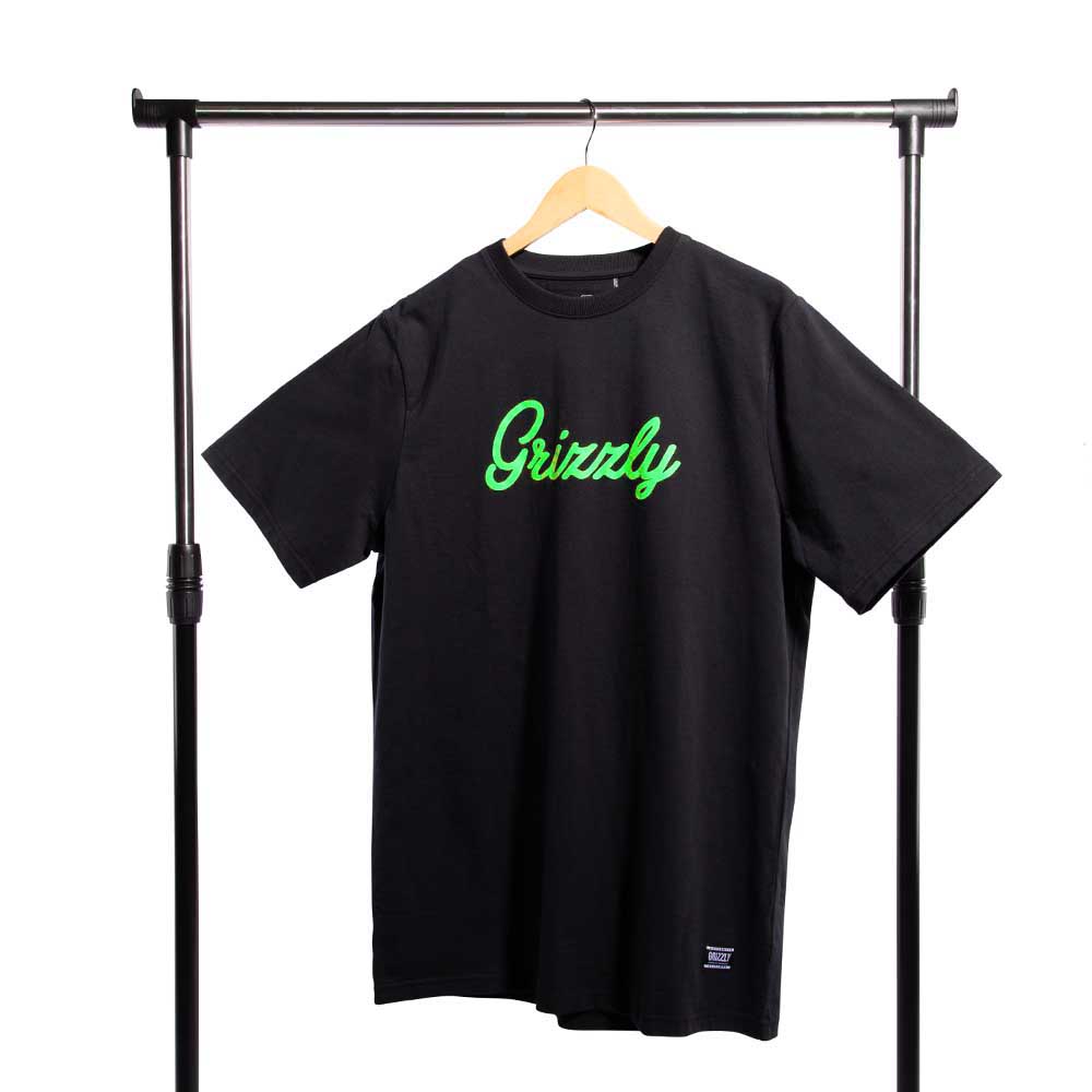 Polera Hombre Grizzly Griptape Print Script Negro Neon