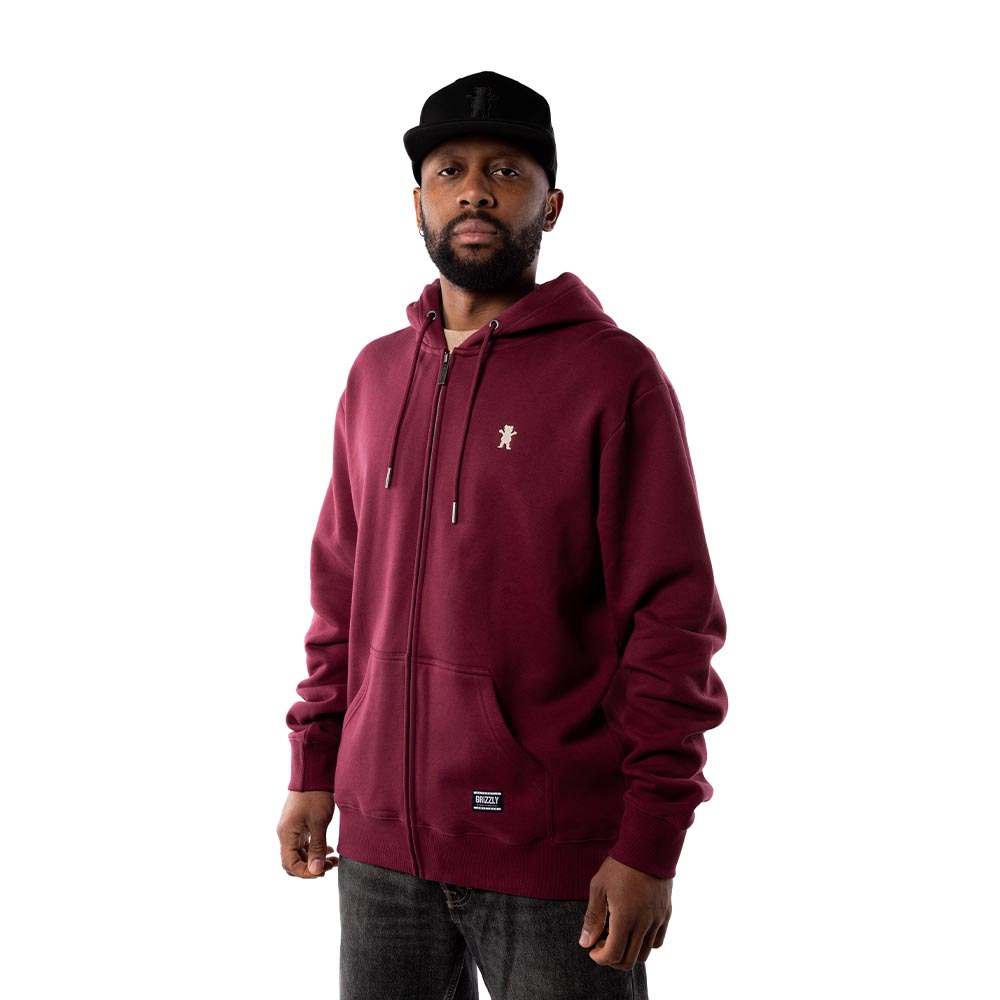 Polerón Full Zip Hombre Grizzly Griptape Embroidered OG Bear Burgundy