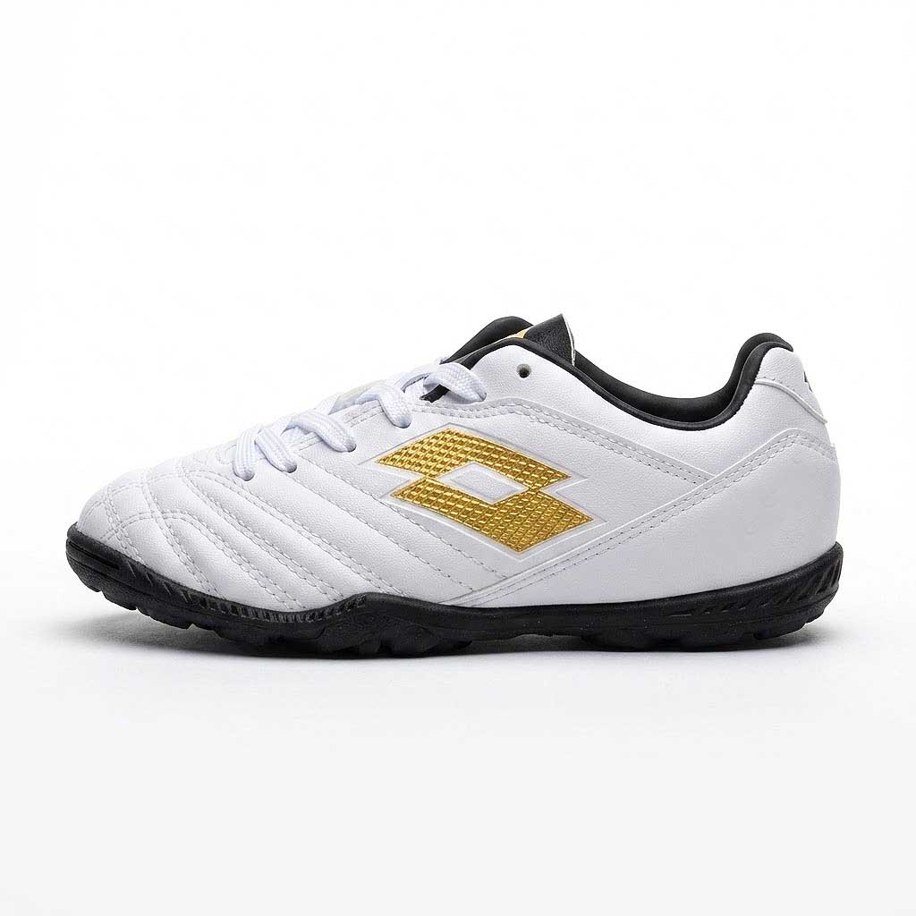 Zapatilla Baby Fútbol Niño Lotto Stadio 705 TF JR Blanco Dorado