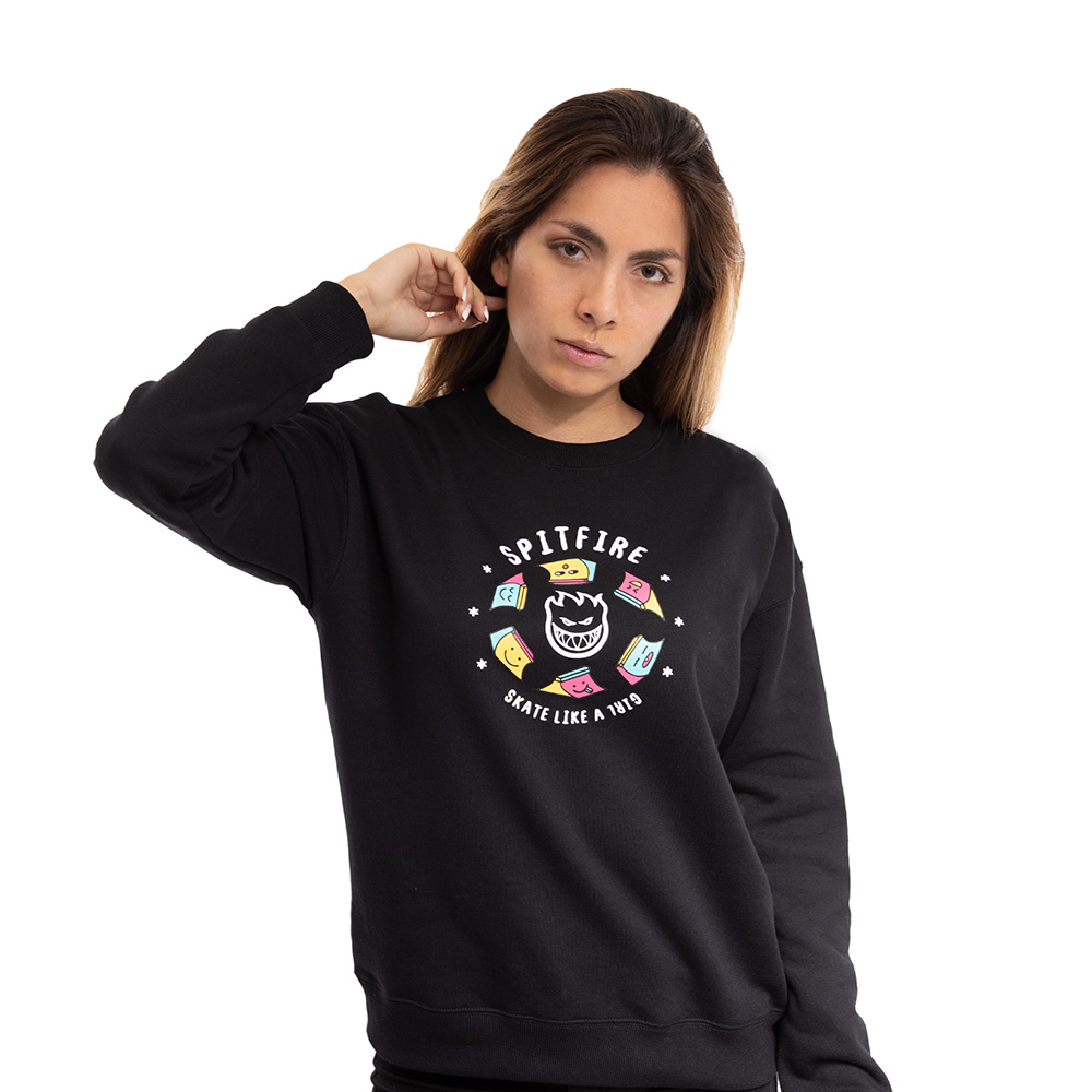 Polerón cuello redondo mujer spitfire skate like a girl negro