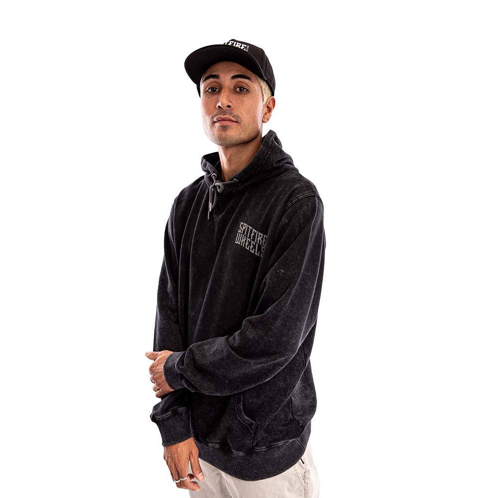 Polerón Negro Hoodie Canguro Spitfire Wheels Hombre