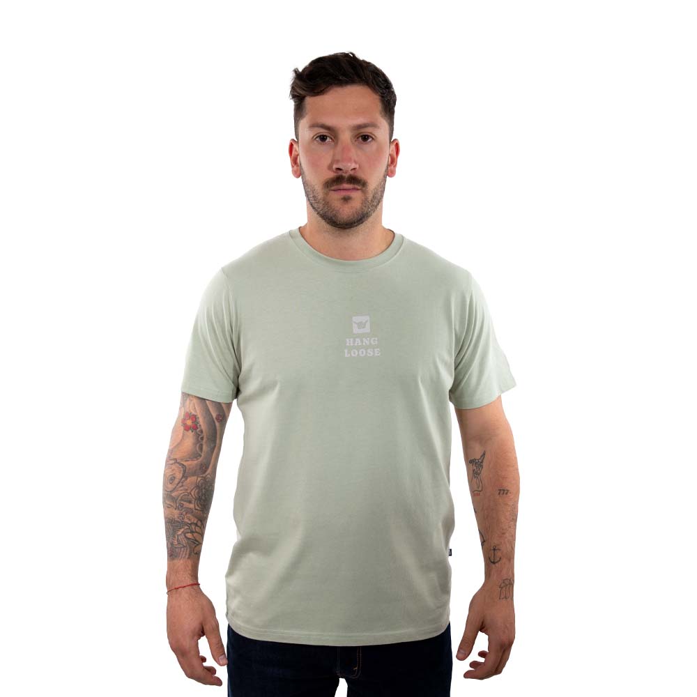 Polera Manga Corta Hombre Midlogo Verde Agua Hang Loose