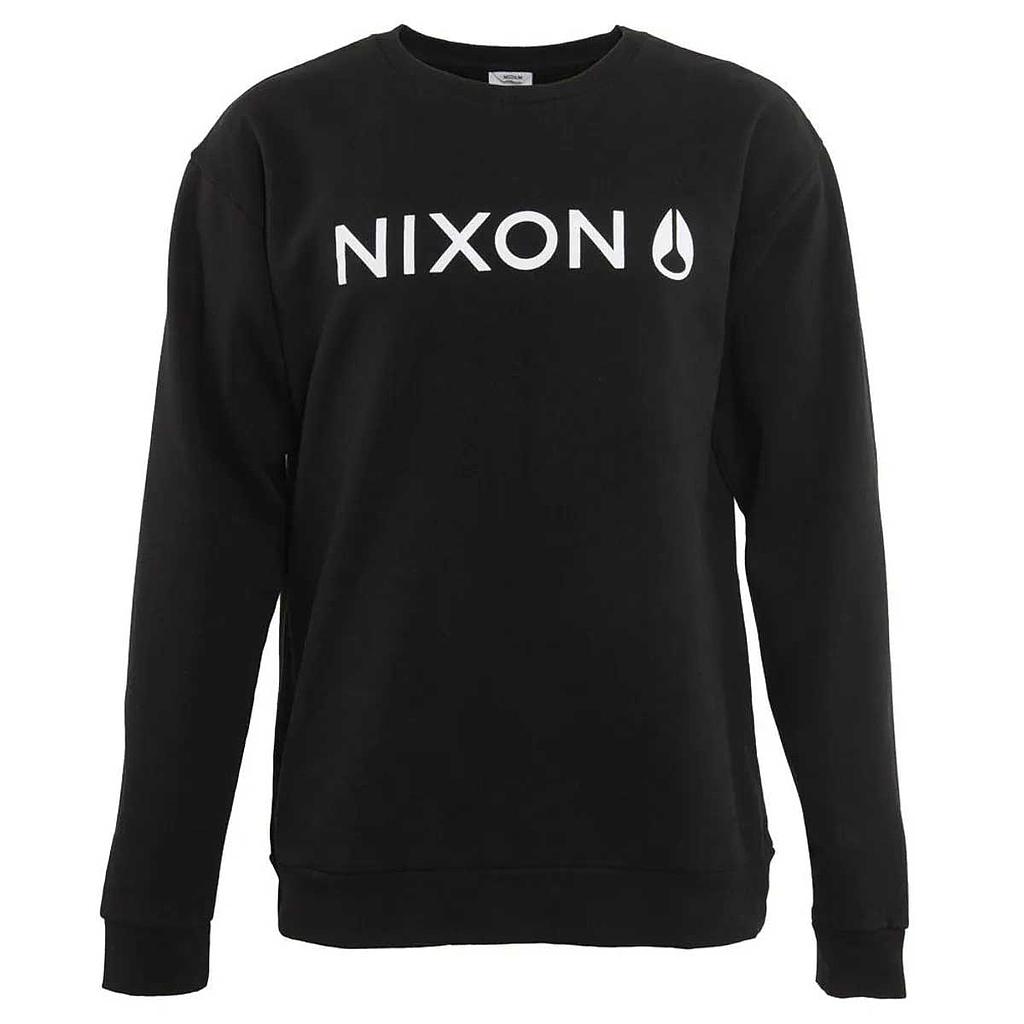 Polerón Hombre Nixon Crew Negro Logo Blanco