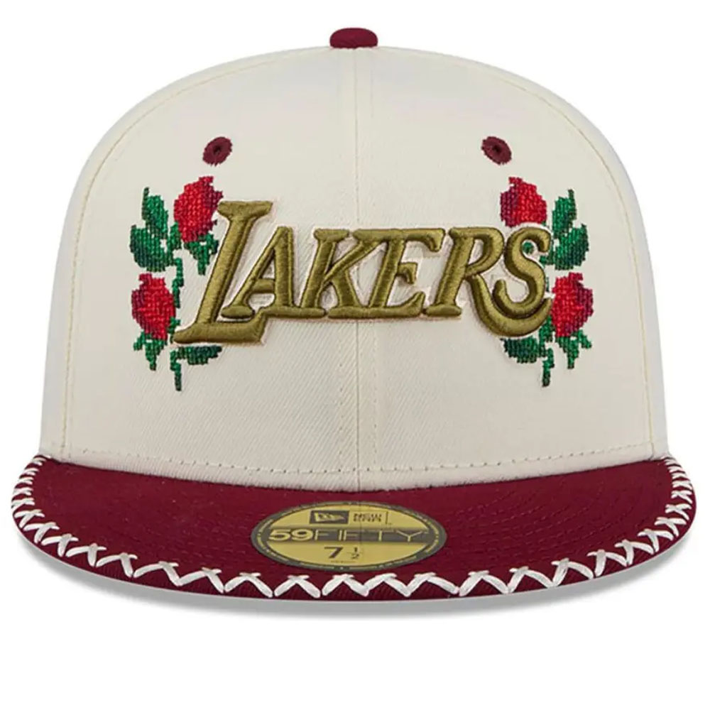 Jockey Gorra New Era 59Fifty NBA Los Angeles Lakers Novelty Stitch White