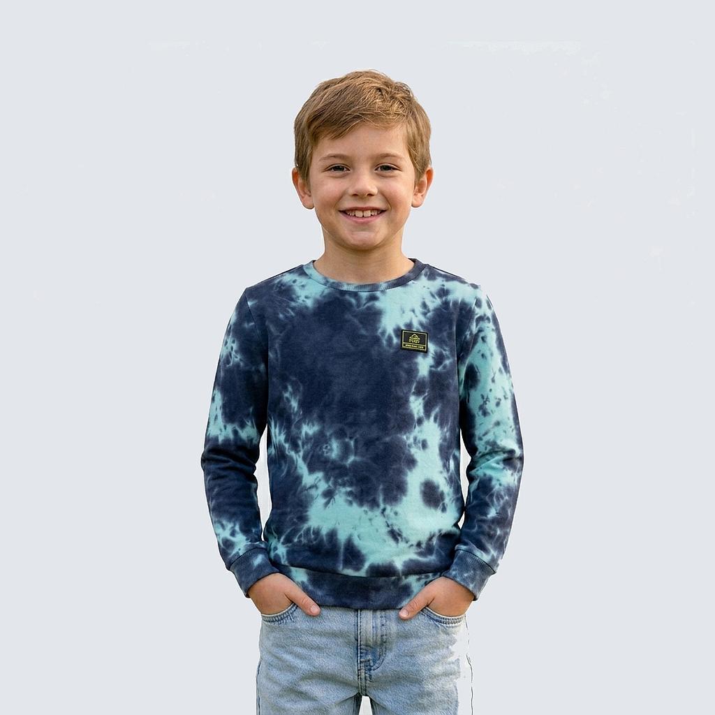 Poleron Liviano Crew Niño Tie Dye Print Azul