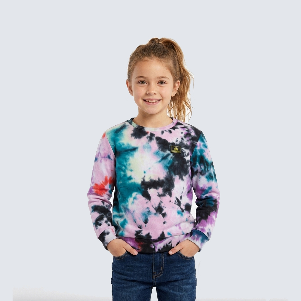 Poleron Liviano Crew Niña Tie Dye Print Morado