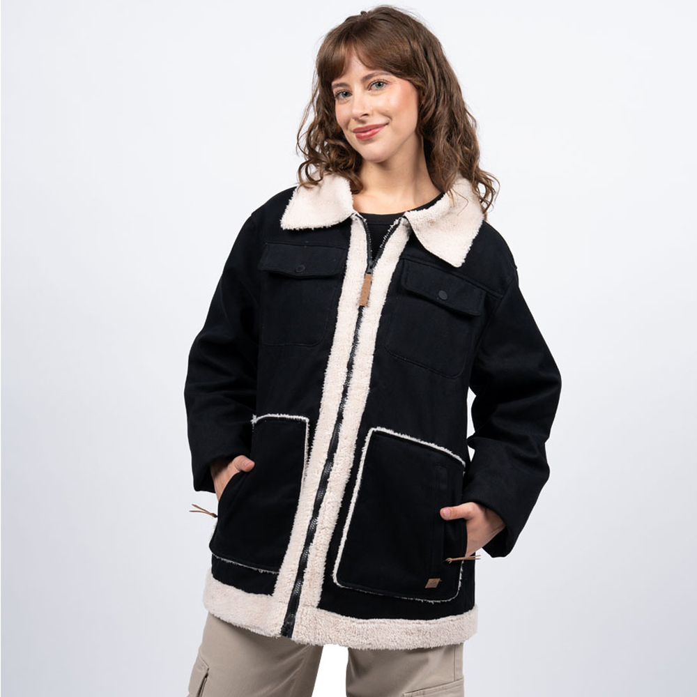 Chaqueta Sherpa Mujer Reef Buttons Negro Blanco