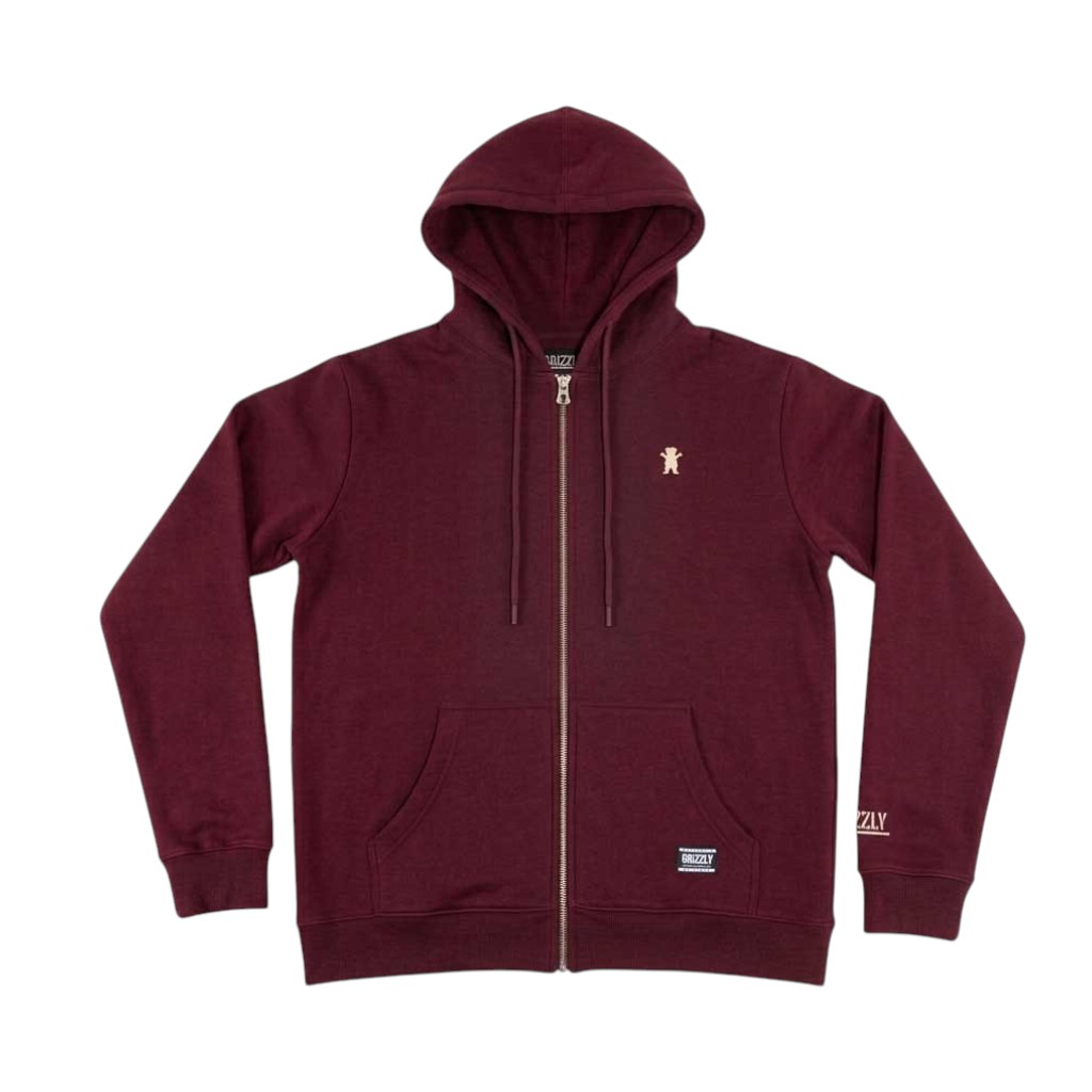 Polerón Full Zip Hombre Grizzly Griptape Embroidered OG Bear Burgundy