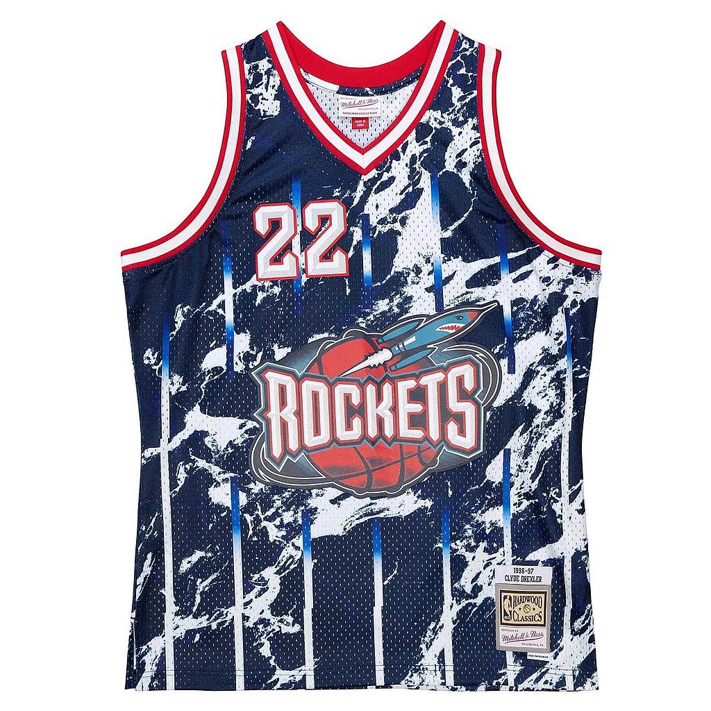 Camiseta Mitchell and Ness Houston Rockets Clyde Drexler 22 Marble