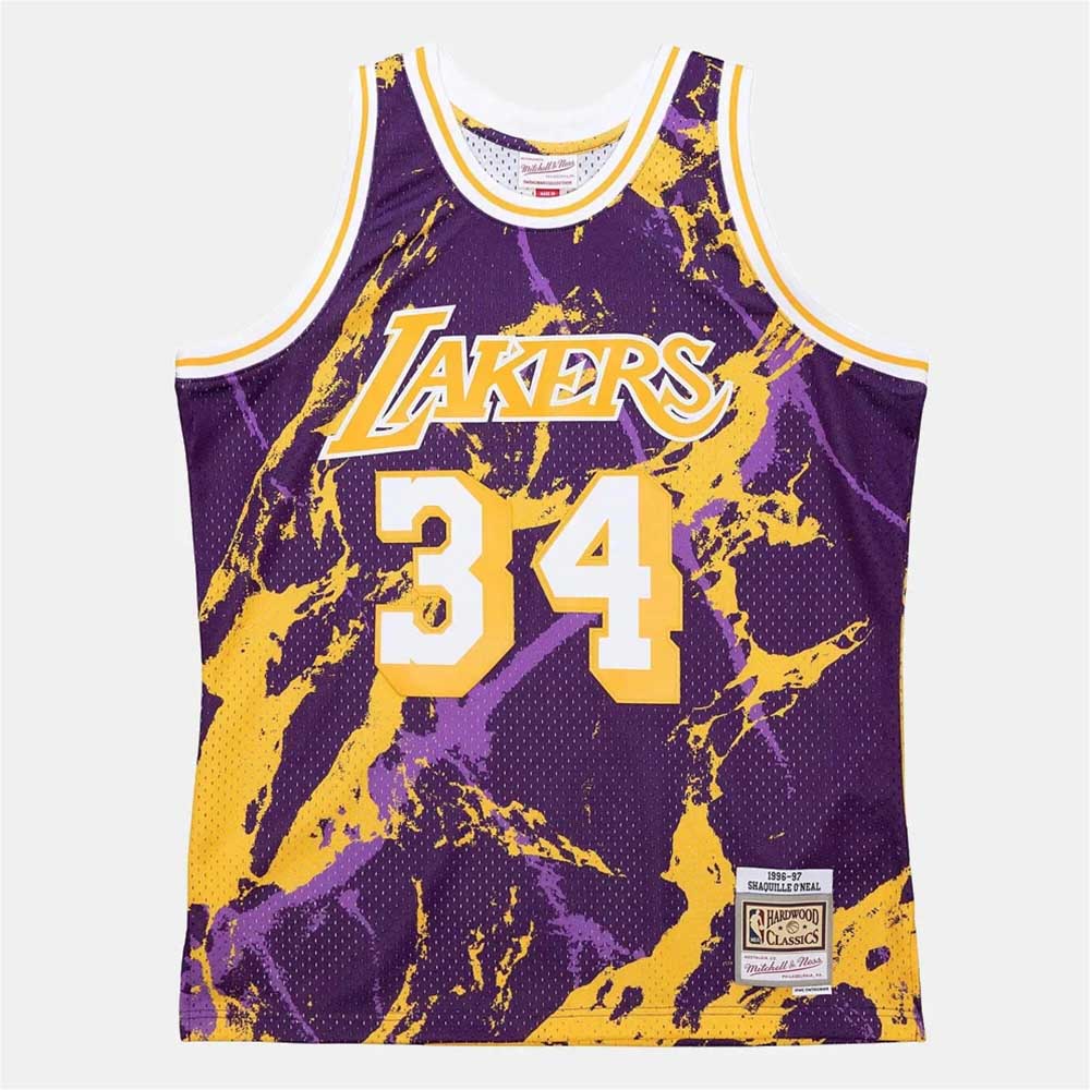 Camiseta Mitchell and Ness Shaquille O'neal 34 Lakers Marble
