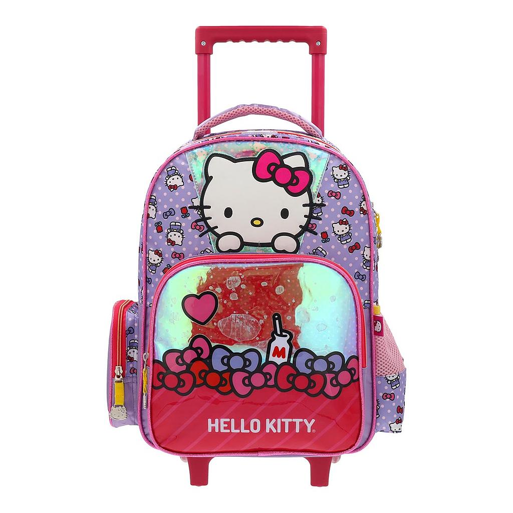 Mochila Hello Kitty Infantil Rueditas Rojo