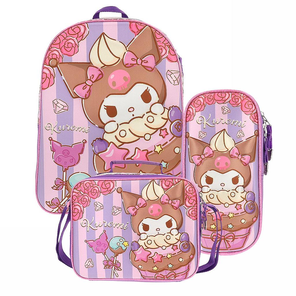 Set Mochilas 3 en 1 Kuromi Infantil Pinky 14L