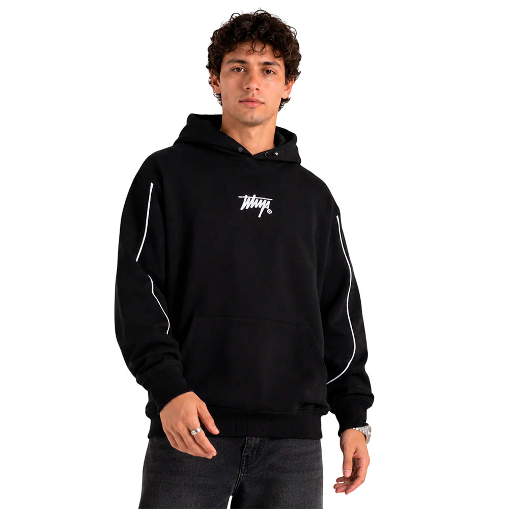 Polerón Hombre Whatup Hoodie Black Tiny Logo White