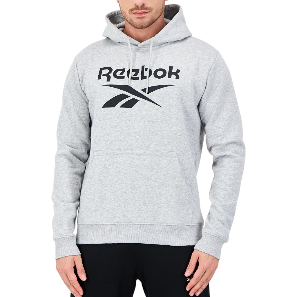 Polerón Hoodie Hombre Reebok Gris Melange Logo Negro