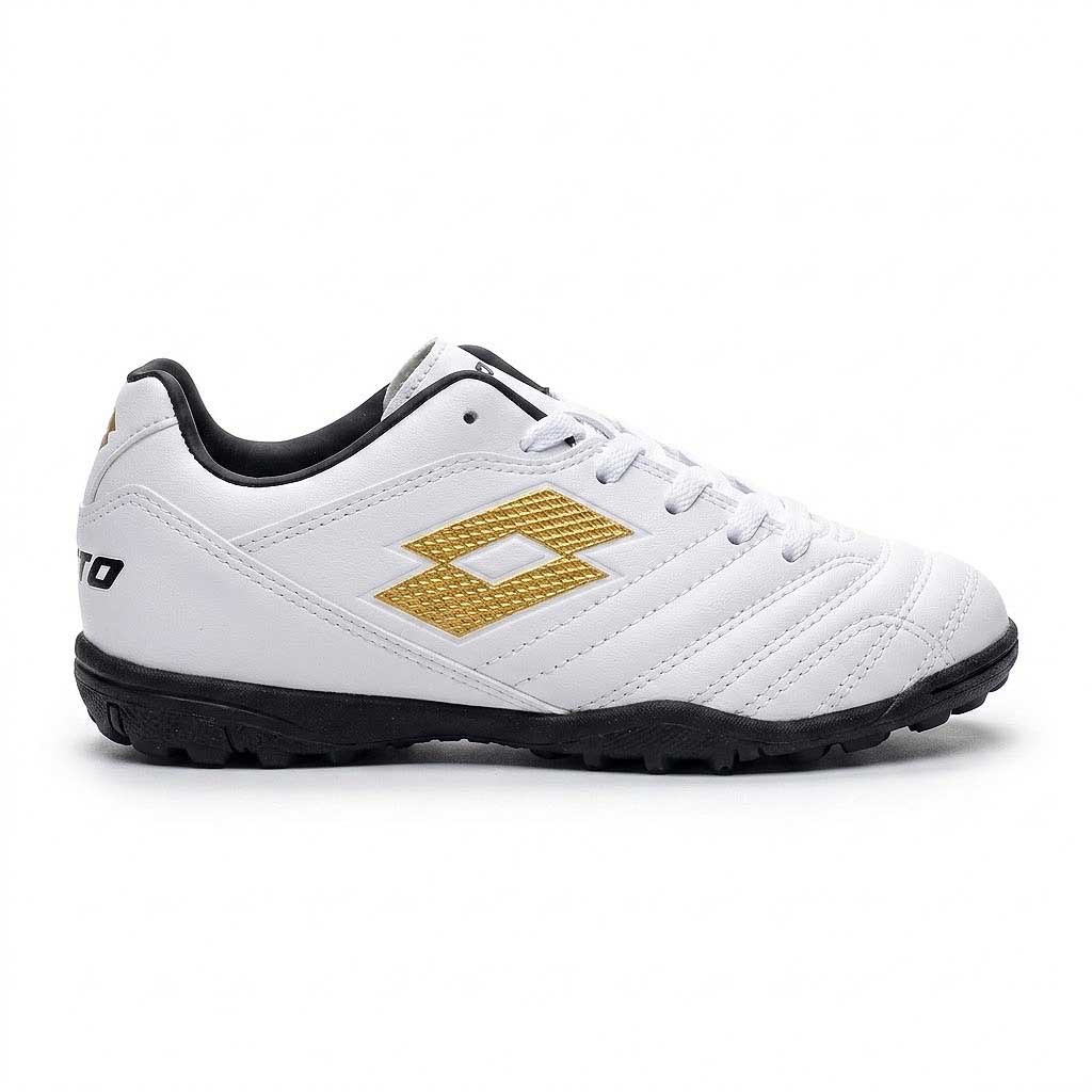 Zapatilla Baby Fútbol Niño Lotto Stadio 705 TF JR Blanco Dorado