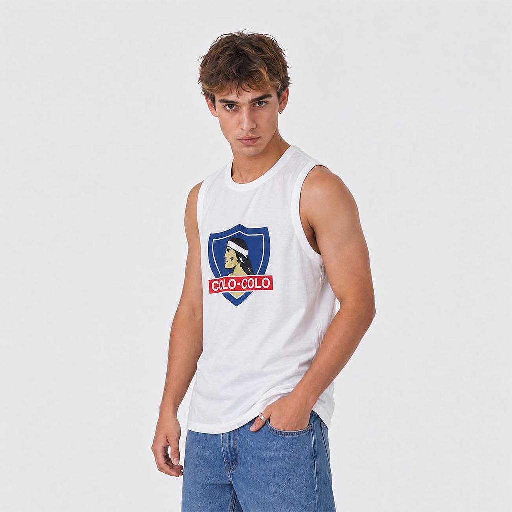 Polera Tank Top Hombre Colo Colo Blanco Escudo