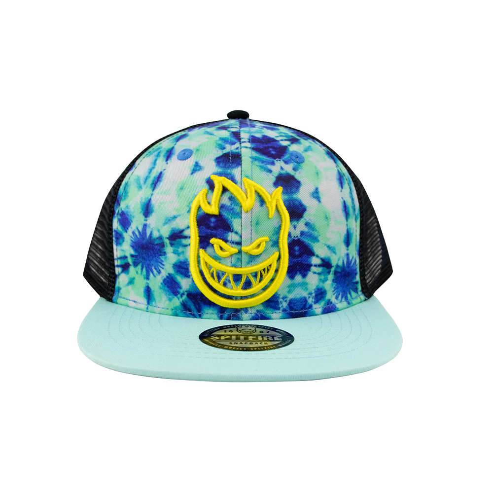 Gorro snapback trucker kids visera plana big head tye dye turquesa-verde-azul